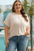 Beige Waffle Exposed Seam Detail Plus Size Short Sleeve Top